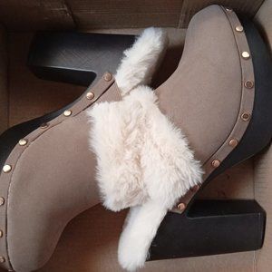 Bamboo Faux Fur Lined Clog Heels